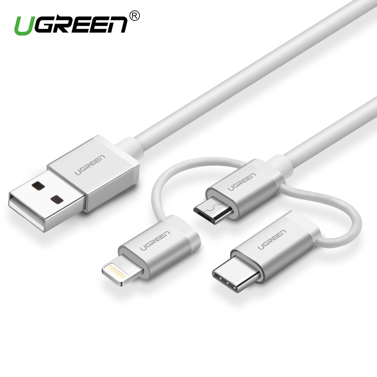 UGREEN 3-in-1 USB Cable 1.5M USB 2.0 Multifunction Braided USB A to USB C Lightning Micro USB Charging Data Cable (50203) Ugreen