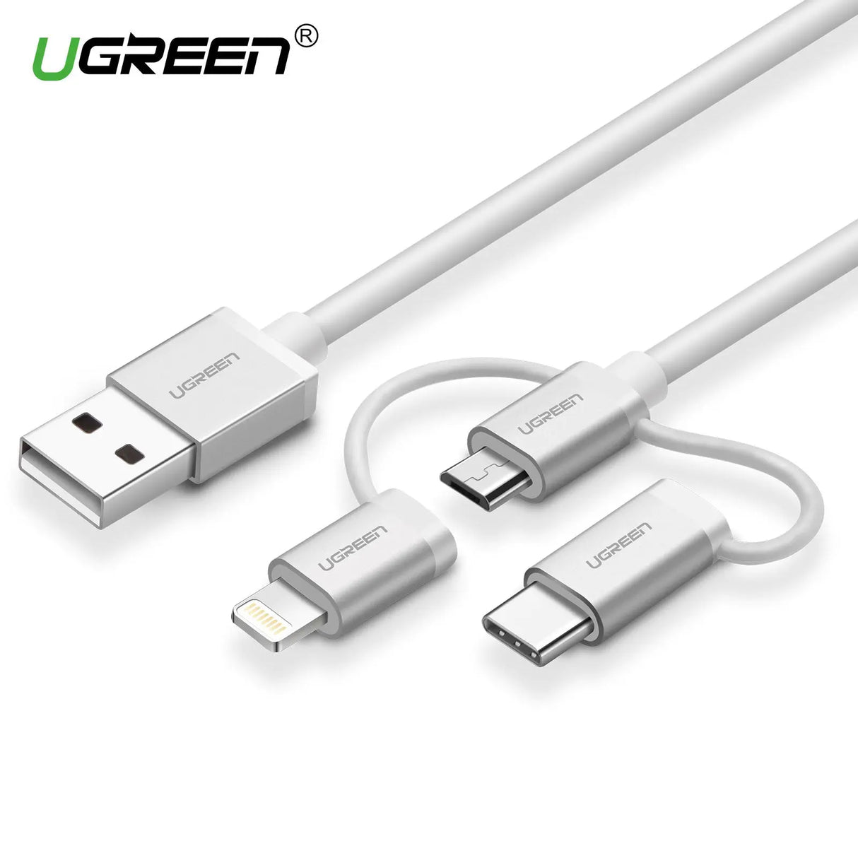UGREEN 3-in-1 USB Cable 1.5M USB 2.0 Multifunction Braided USB A to USB C Lightning Micro USB Charging Data Cable (50203) Ugreen