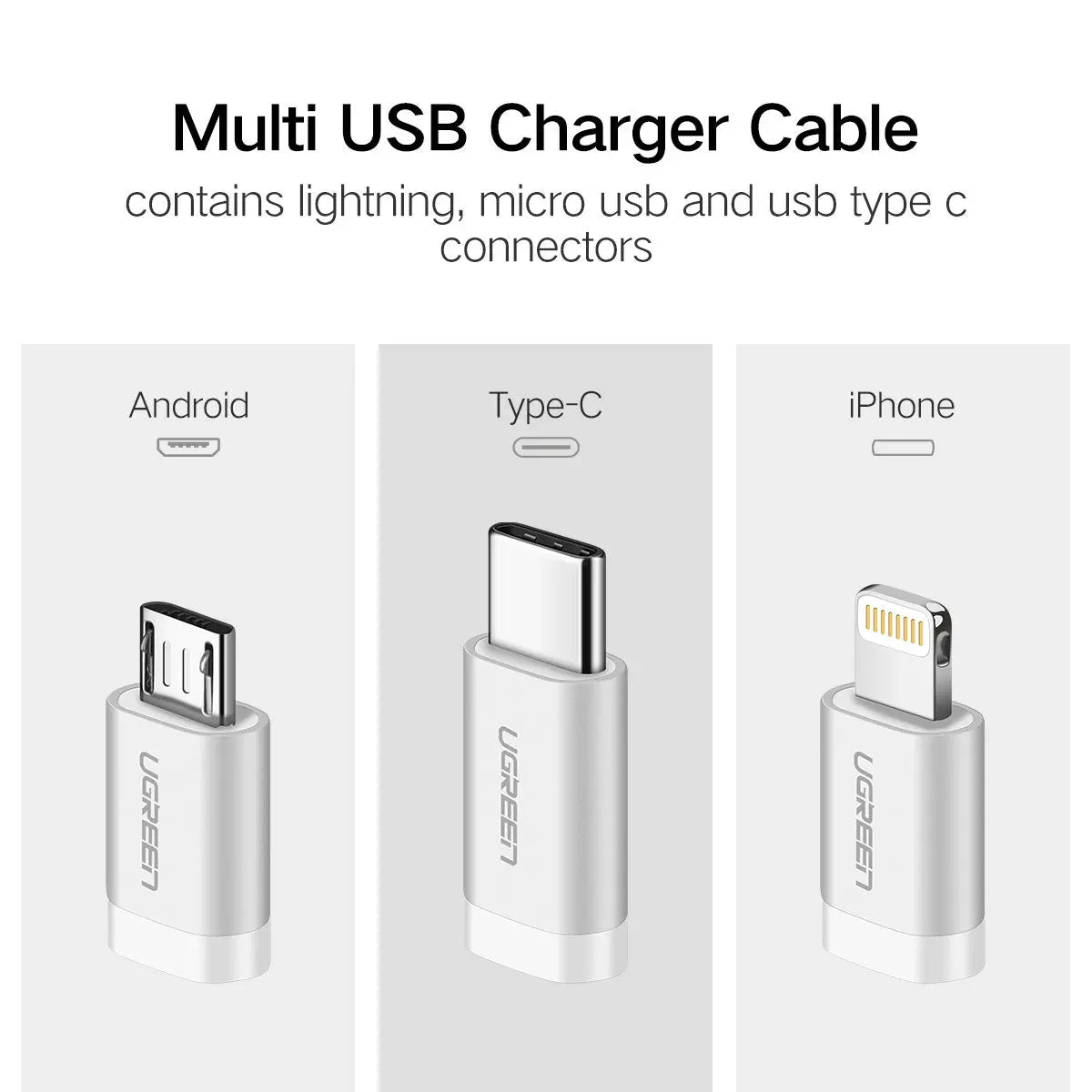 UGREEN 3-in-1 USB Cable 1.5M USB 2.0 Multifunction Braided USB A to USB C Lightning Micro USB Charging Data Cable (50203) Ugreen