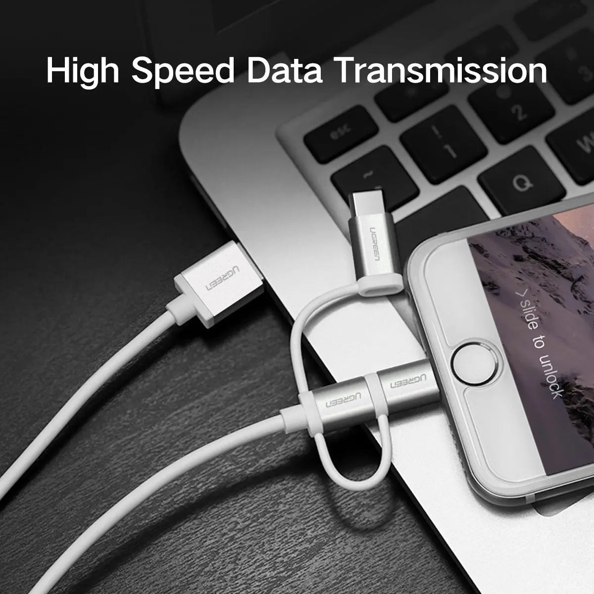 UGREEN 3-in-1 USB Cable 1.5M USB 2.0 Multifunction Braided USB A to USB C Lightning Micro USB Charging Data Cable (50203) Ugreen