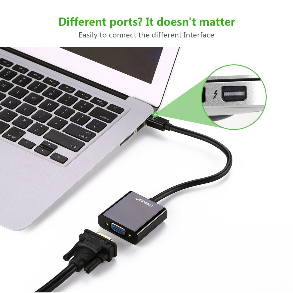 UGREEN Mini DisplayPort to VGA Adapter Thunderbolt Compatible Male to Female Converter Cable MacBook iMac Monitor Black (10437) Ugreen