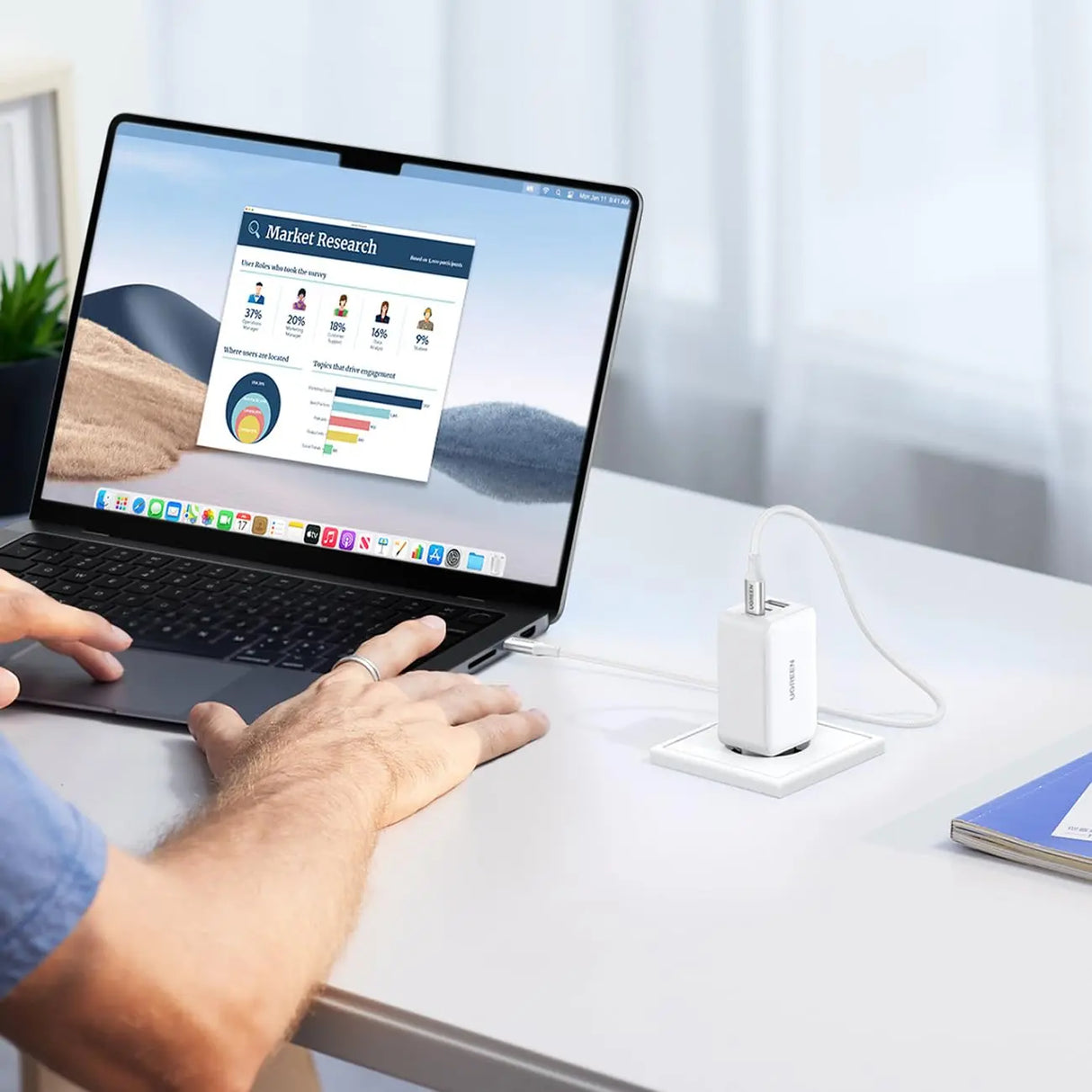 UGREEN Nexode 65W GaN Fast Charger 3-Port USB-C PD USB-A Wall Charger PPS MacBook iPad iPhone 15/14 Galaxy S24 White (15334) Ugreen