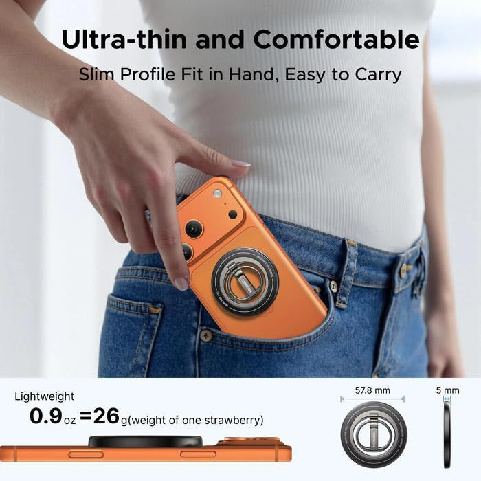 UGREEN MagSafe smartphone ring holder with 360° rotation, double-sided magnet, metal design, secure grip, and stand for iPhone(65819)