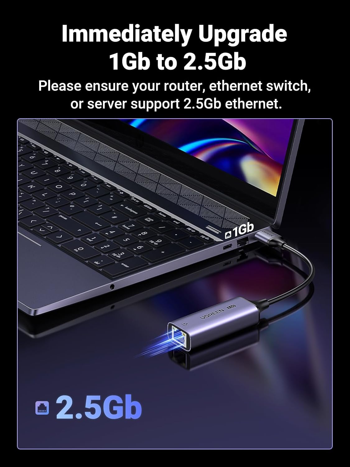 UGREEN USB to Ethernet Adapter 2.5Gb Aluminum USB 3.0 RJ45 Network LAN Dongle Laptop MacBook Air Pro XPS Windows (25051) Ugreen