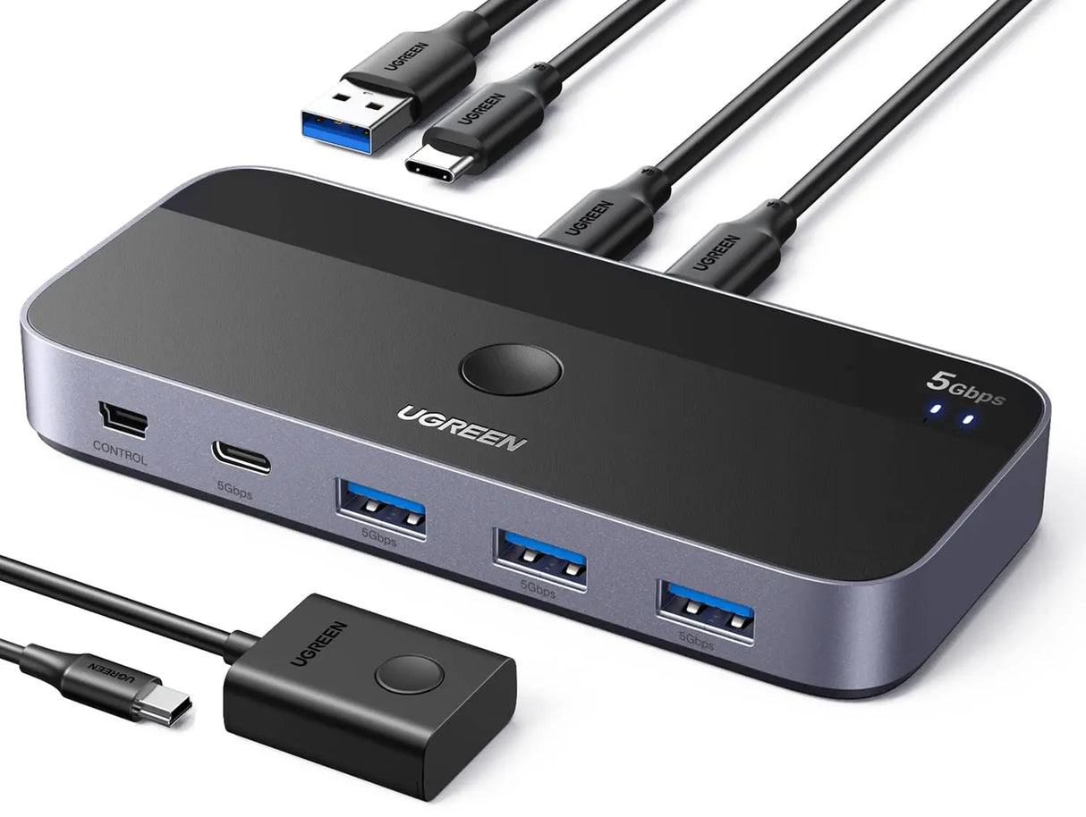 UGREEN USB C Switch 5Gbps 2 PC Share 4 USB Device Computer Keyboard Mouse Webcam Printer 2 USB-C Cable Remote Control (25098) Ugreen India