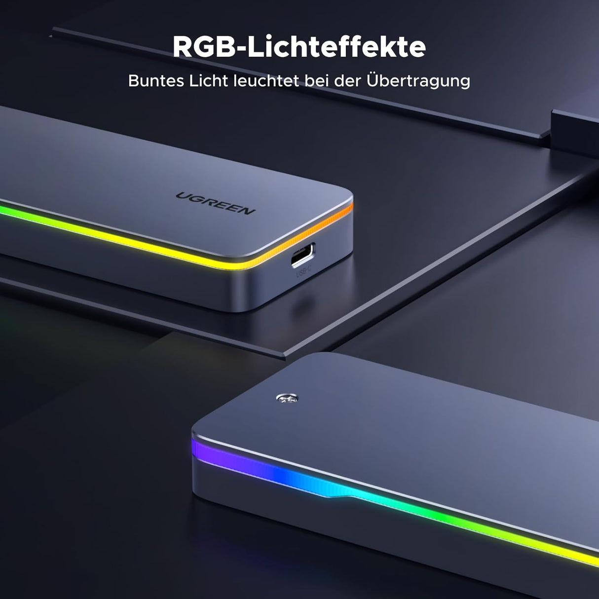 UGREEN M.2 NVMe SATA SSD Enclosure 20Gbps RGB USB C 3.2 Gen 2x2 M Key B+M 2280 MacBook M4 iPhone 16 Pro PS5 Switch (25665) Ugreen