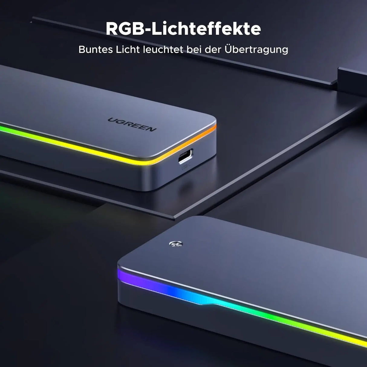 UGREEN M.2 NVMe SATA SSD Enclosure 20Gbps RGB USB C 3.2 Gen 2x2 M Key B+M 2280 MacBook M4 iPhone 16 Pro PS5 Switch (25665) Ugreen