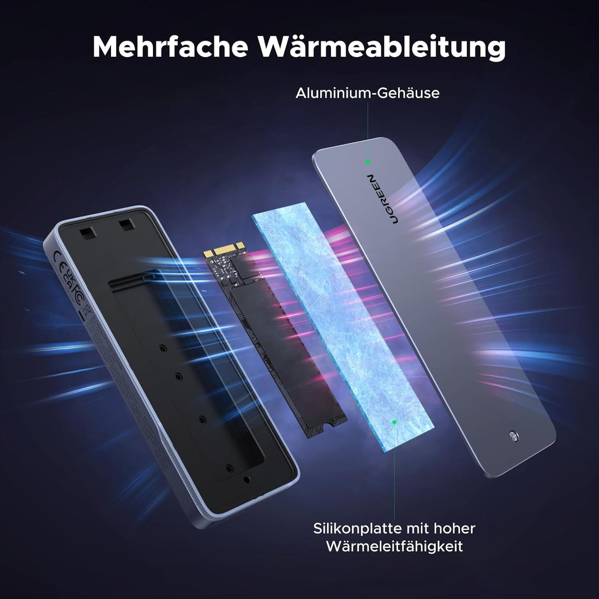 UGREEN M.2 NVMe SATA SSD Enclosure 20Gbps RGB USB C 3.2 Gen 2x2 M Key B+M 2280 MacBook M4 iPhone 16 Pro PS5 Switch (25665) Ugreen