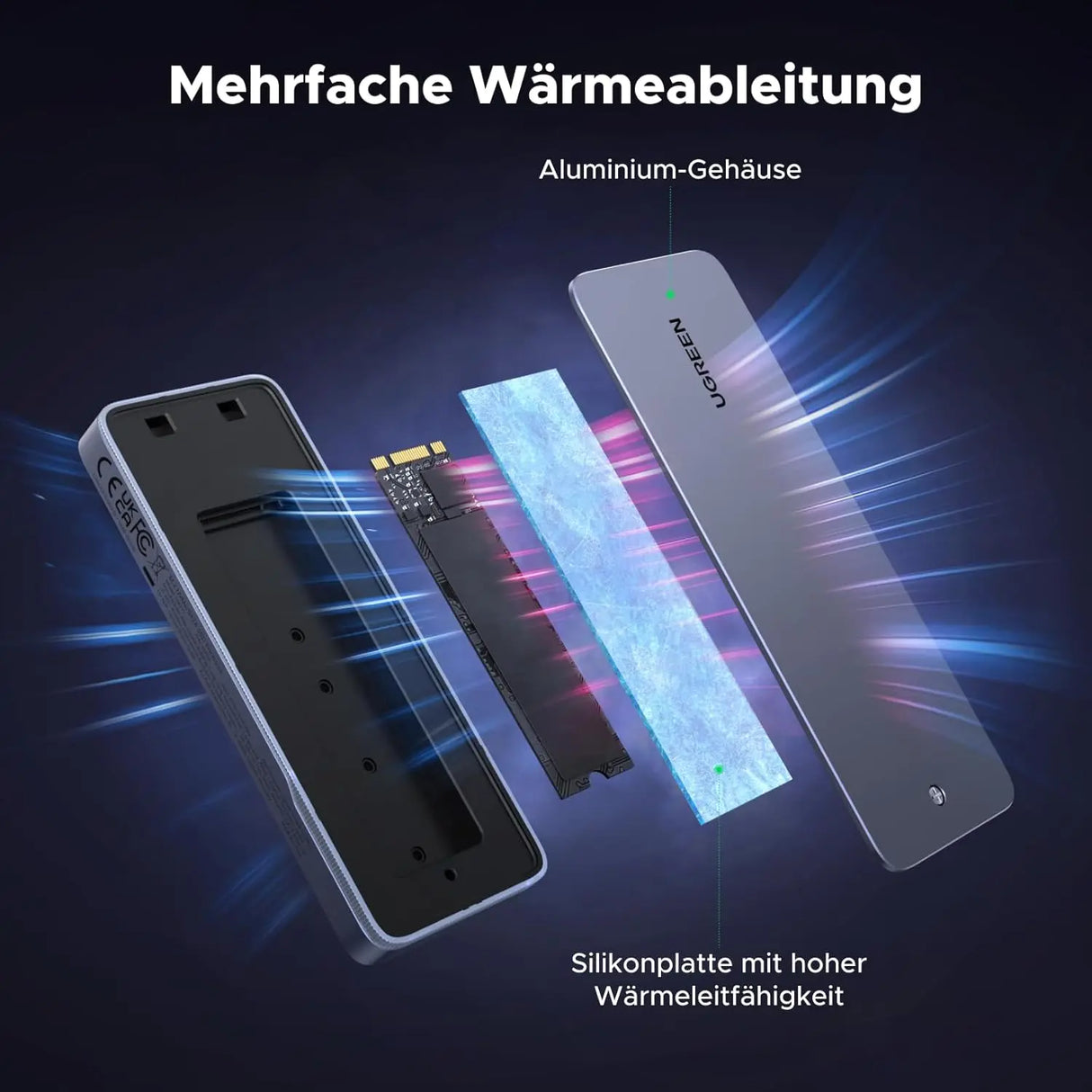 UGREEN M.2 NVMe SATA SSD Enclosure 20Gbps RGB USB C 3.2 Gen 2x2 M Key B+M 2280 MacBook M4 iPhone 16 Pro PS5 Switch (25665) Ugreen