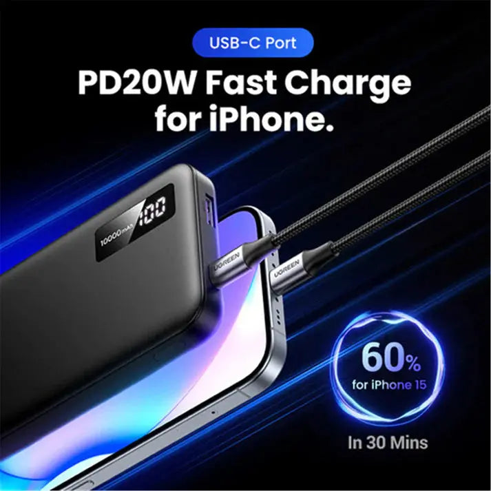 UGREEN 10000mAh Power Bank 20W PD QC 3.0 Two-Way Fast Charging Portable Charger iPhone Samsung Xiaomi OnePlus iPad (25742) Ugreen