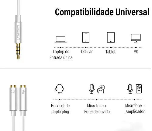 UGREEN 3.5mm Audio Y Splitter Cable Male to 2 Female Earphone Headset Adapter PS4 Xbox Laptop Phone PC Gaming MIC Gray (30619) Ugreen