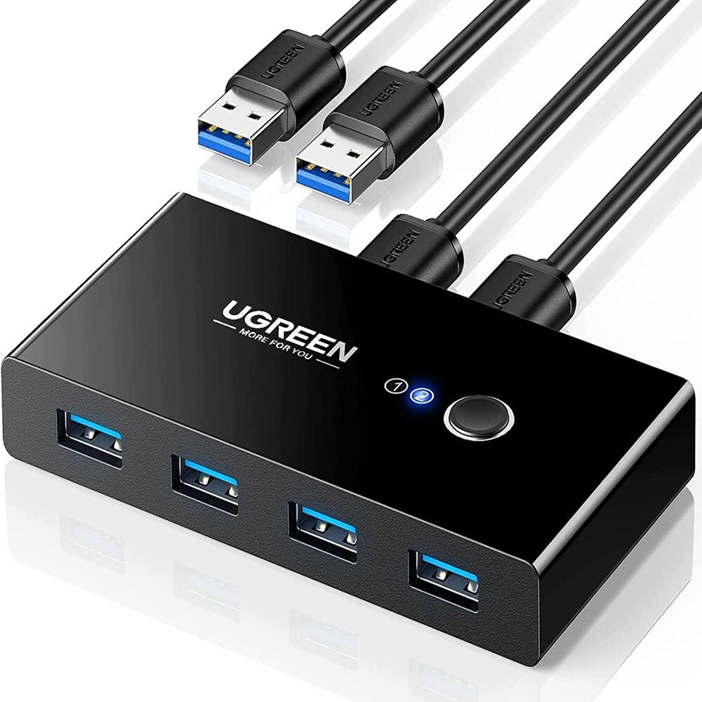 UGREEN 2-in-4 USB 3.0 Sharing Switch Box Selector PC Printer Scanner One-Button Swapping 2 USB-A Cables Included 30768 Ugreen