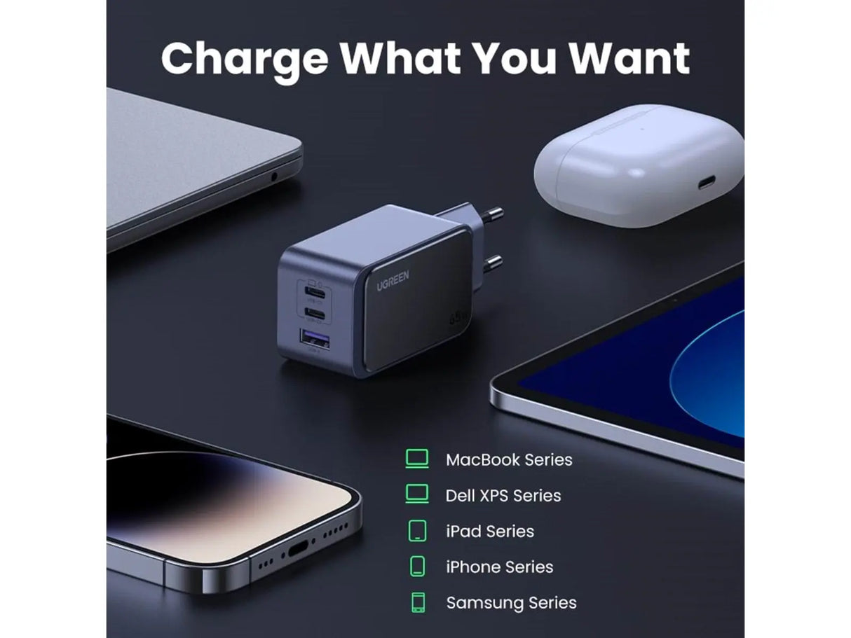 UGREEN Nexode S 65W GaN Fast Charger 3-Port USB-C Wall Charger 2 USB-C PD 1 USB-A MacBook iPhone 15 Galaxy iPad (35042) Ugreen