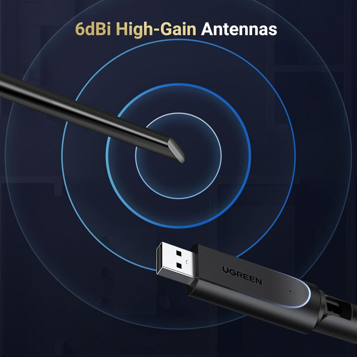 UGREEN WiFi 6 USB Adapter AX900 Dual Band 5GHz 2.4GHz Wireless Network Dongle 6dBi Antenna PC Laptop Compatible (35265) Ugreen