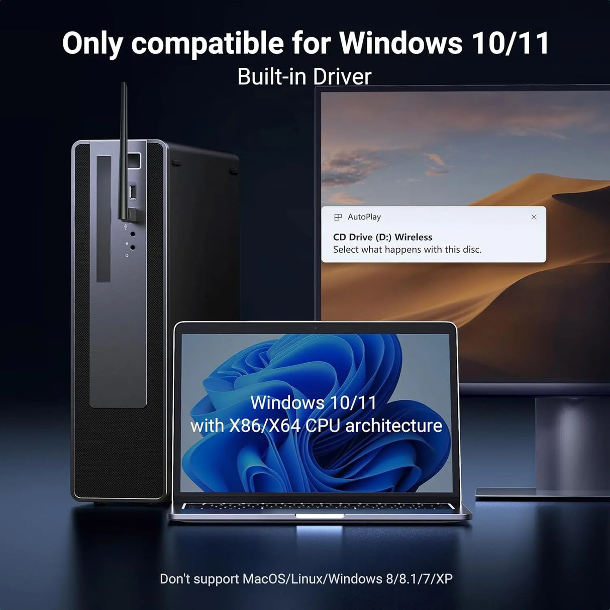 UGREEN WiFi 6 USB Adapter AX900 Dual Band 5GHz 2.4GHz Wireless Network Dongle 6dBi Antenna PC Laptop Compatible (35265) Ugreen