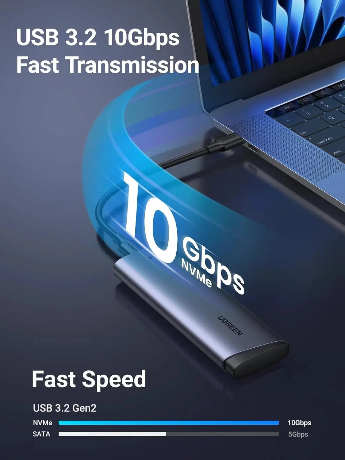 UGREEN M.2 NVMe Enclosure 10Gbps USB C 3.2 Gen 2 M Key B Key Aluminum PCIe External Reader UASP Trim 2230 2242 2280 (35267) Ugreen