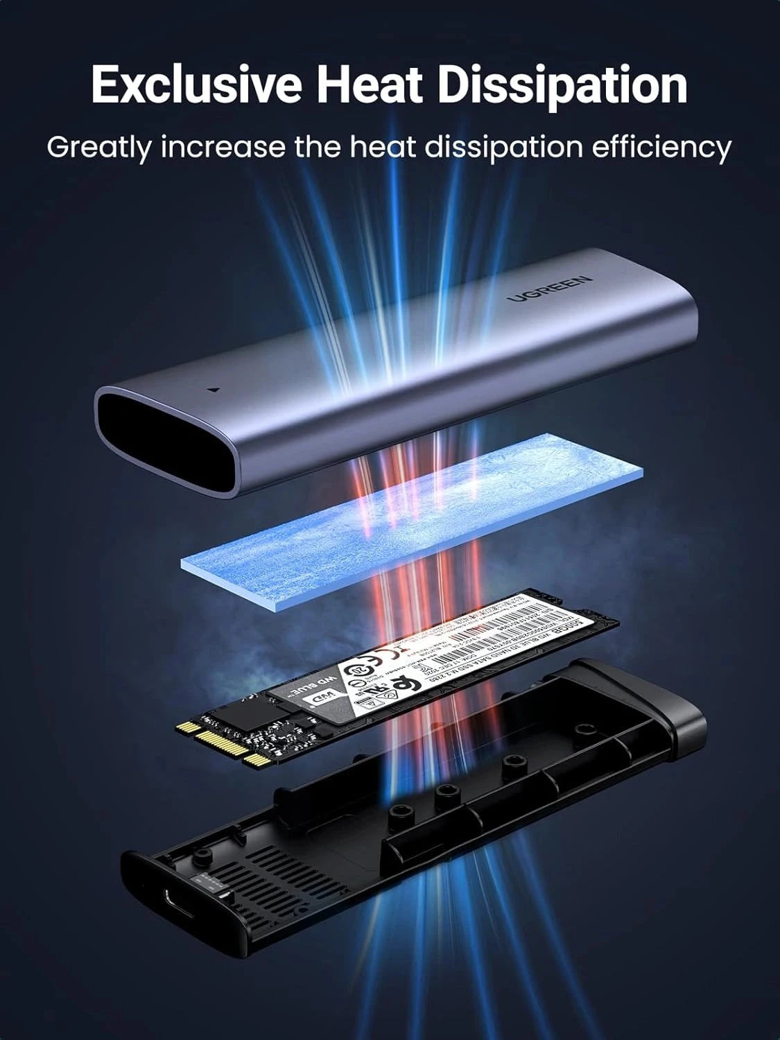 UGREEN M.2 NVMe Enclosure 10Gbps USB C 3.2 Gen 2 M Key B Key Aluminum PCIe External Reader UASP Trim 2230 2242 2280 (35267) Ugreen