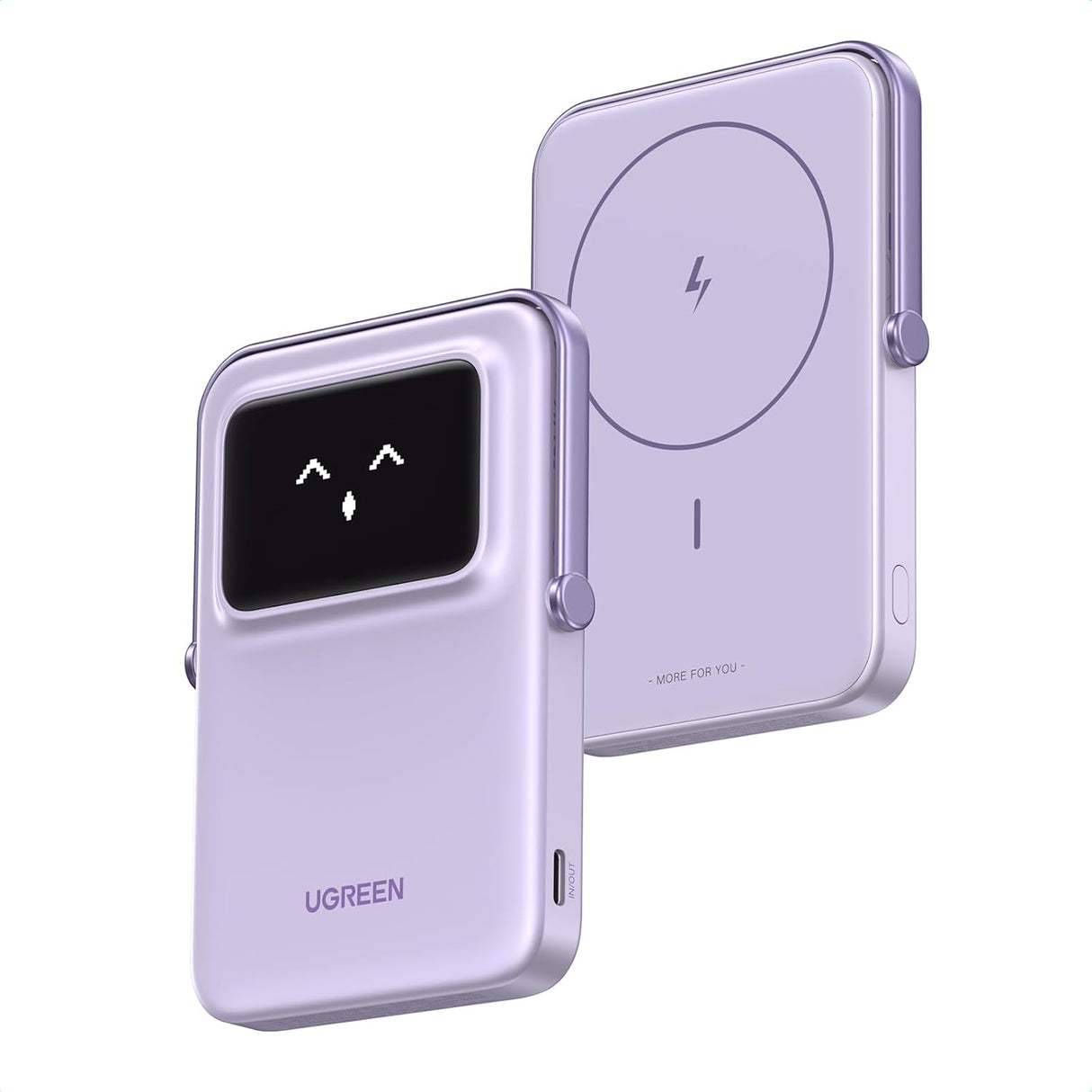 UGREEN Uno MagSafe Power Bank 5000mAh Magnetic 20W Fast Charging Foldable Stand Emoji TFT Display iPhone 16 15 14 Purple (35606) Ugreen