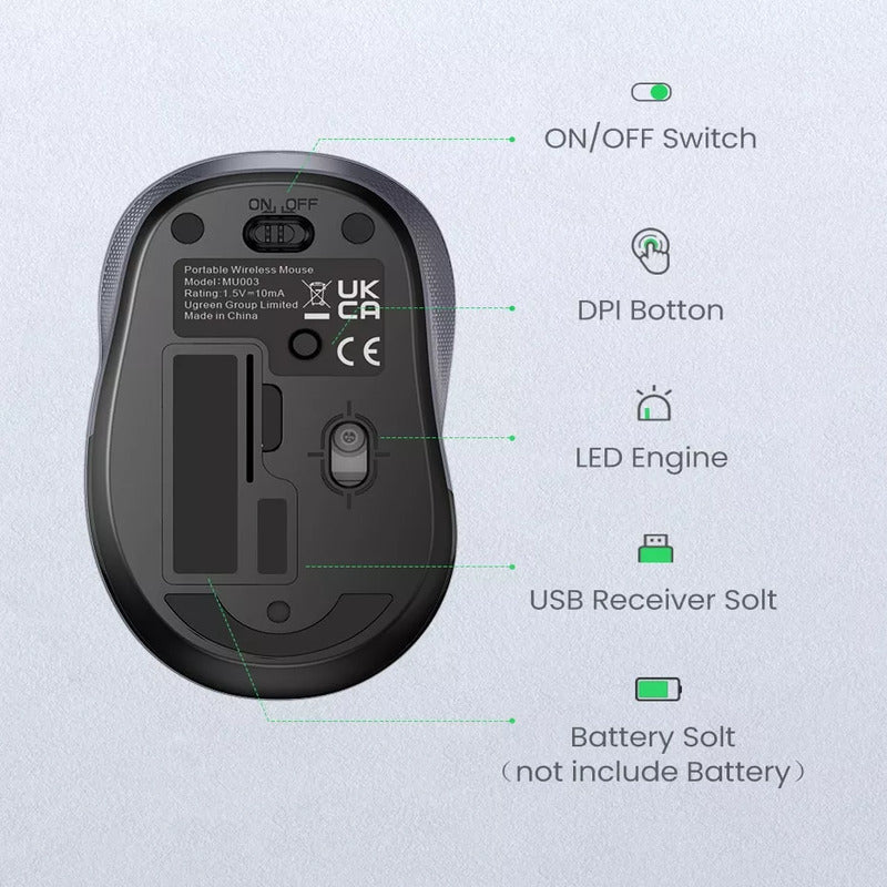 UGREEN 2.4G Silent Wireless Optical Mouse Metal Scroll USB Receiver 2400 DPI PC Laptop Computer Chromebook MacBook (90371) Ugreen
