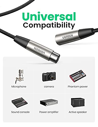UGREEN 2M XLR Male to Female Microphone Cable Nylon Braided Zinc Alloy Shure SM Compatible Mixer Amplifier 20500 Ugreen