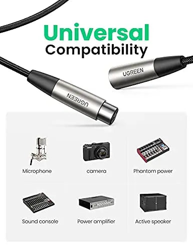 UGREEN 2M XLR Male to Female Microphone Cable Nylon Braided Zinc Alloy Shure SM Compatible Mixer Amplifier 20500 Ugreen