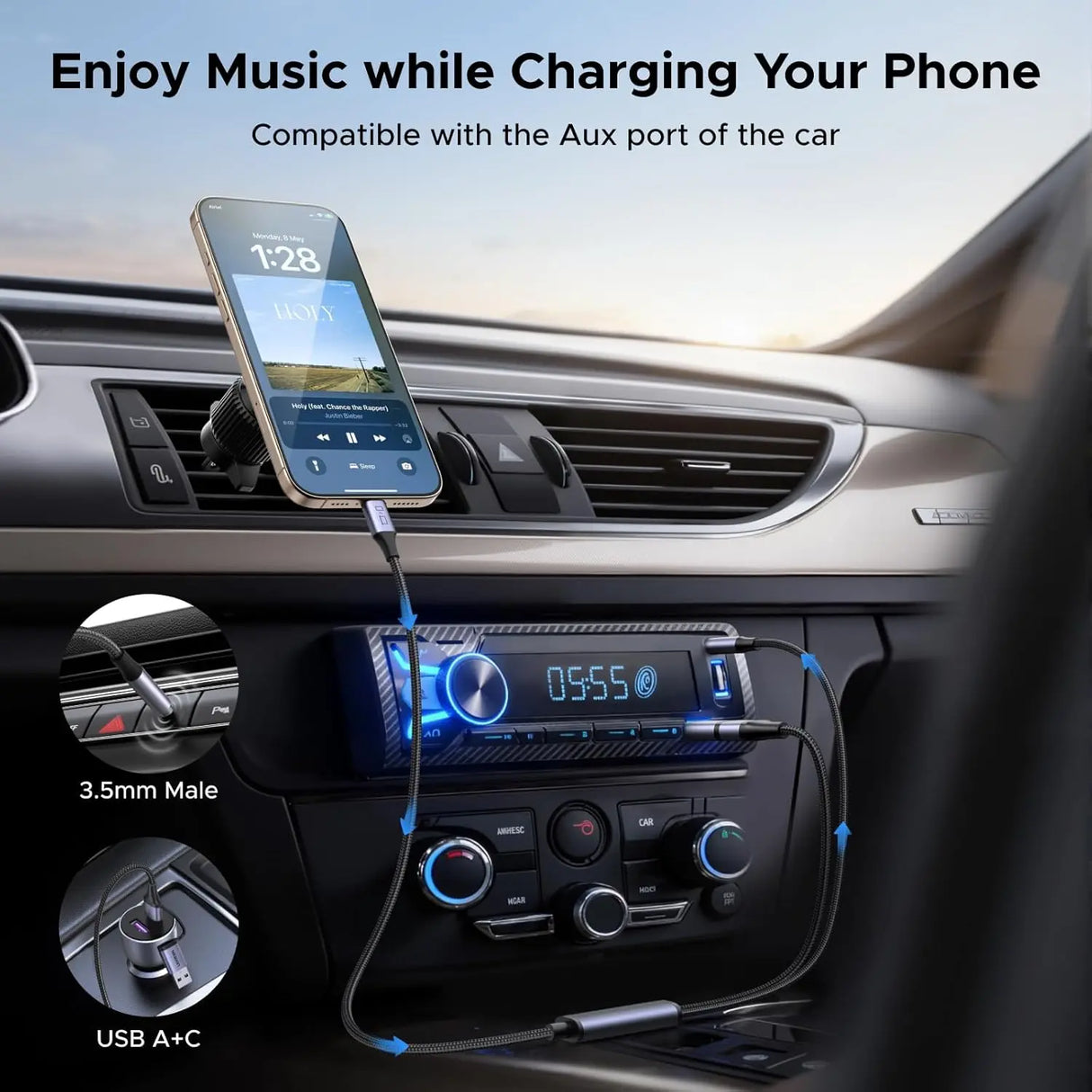 UGREEN USB C to 3.5mm Audio Cable Charger 2 in 1 Hi-Res Type-C AUX Headphone Adapter Car Stereo Music Cable (45009) Ugreen India