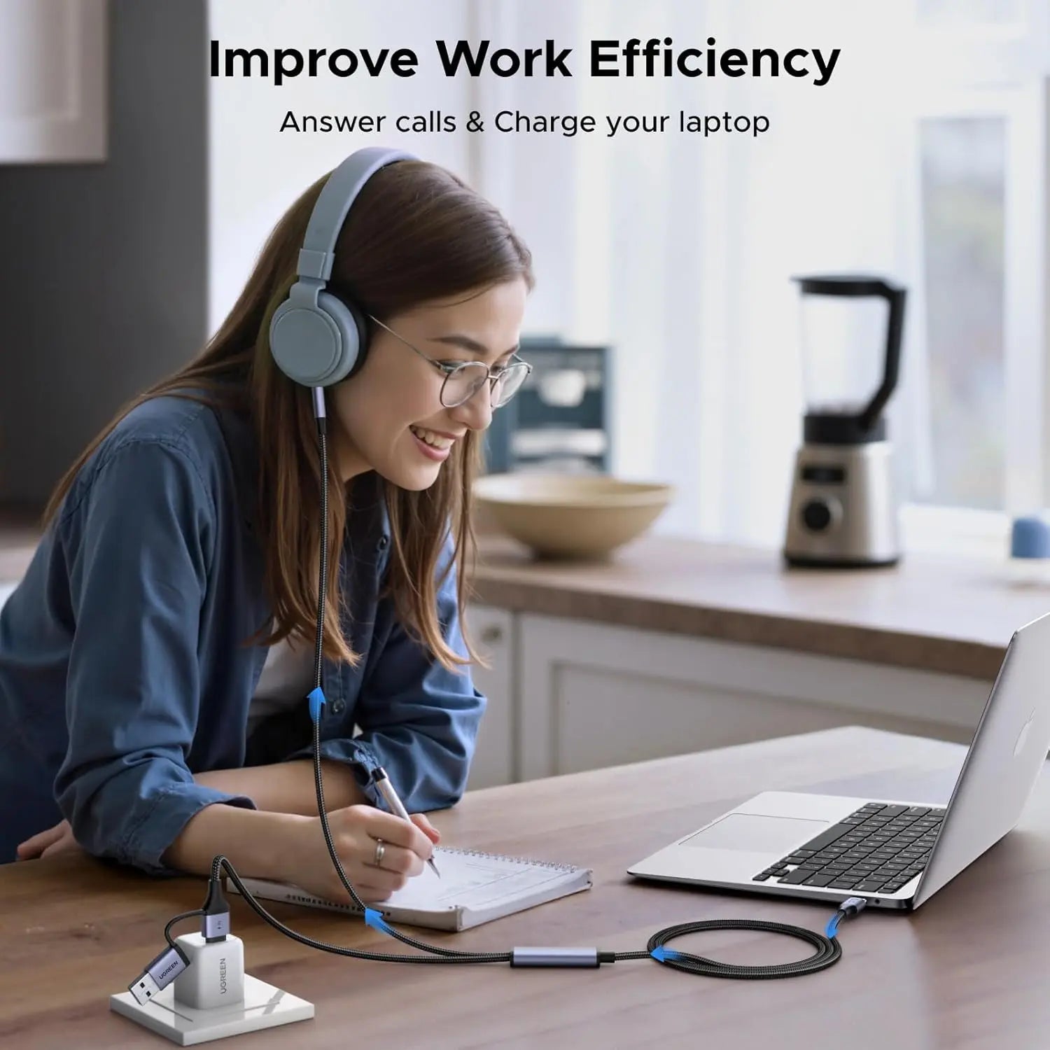 UGREEN USB C to 3.5mm Audio Cable Charger 2 in 1 Hi-Res Type-C AUX Headphone Adapter Car Stereo Music Cable (45009)