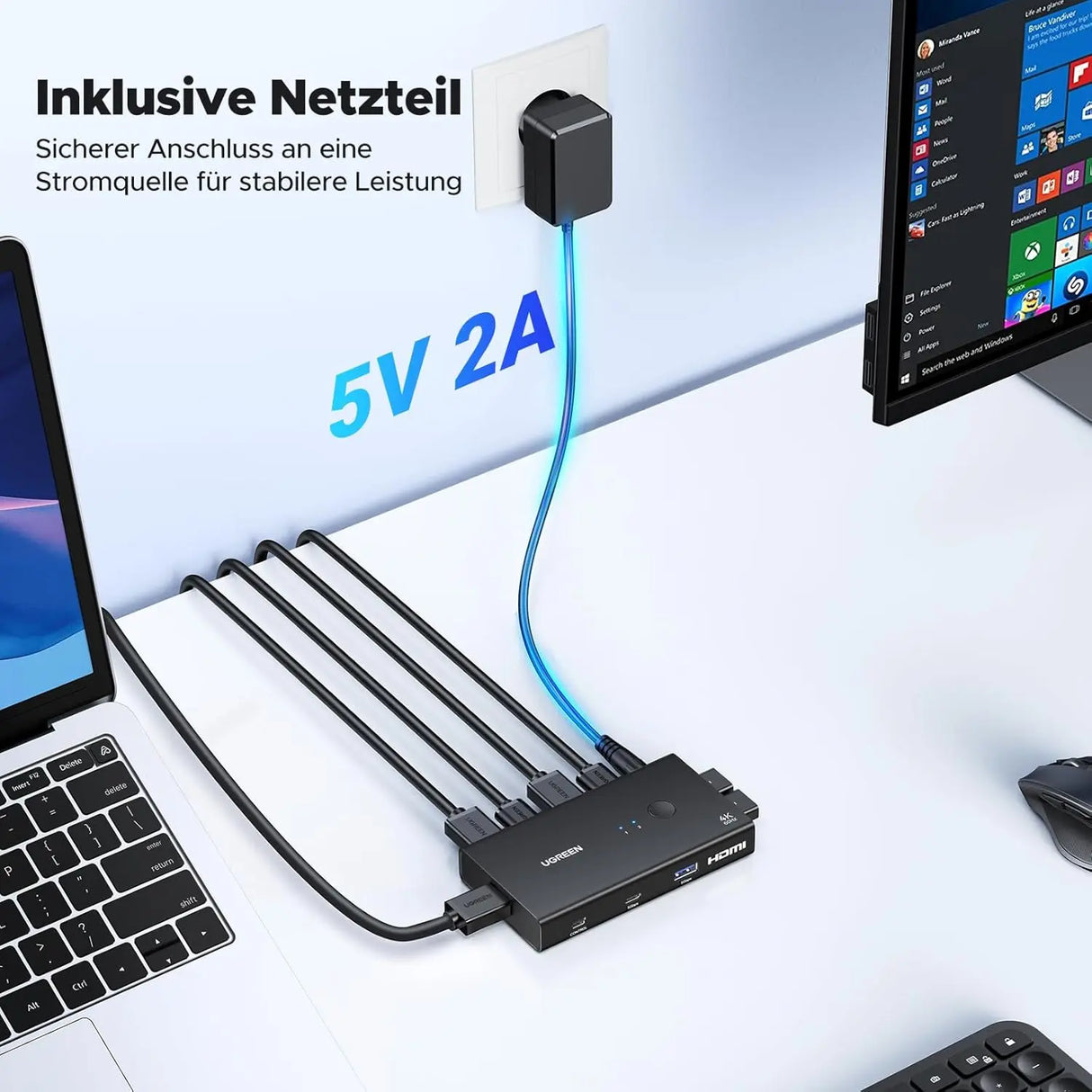 UGREEN HDMI KVM Switch 4K 60Hz USB A C 3.0 2 Input 1 Output PS5 PS4 Xbox Laptop Keyboard Mouse Desktop Controller (45452) Ugreen