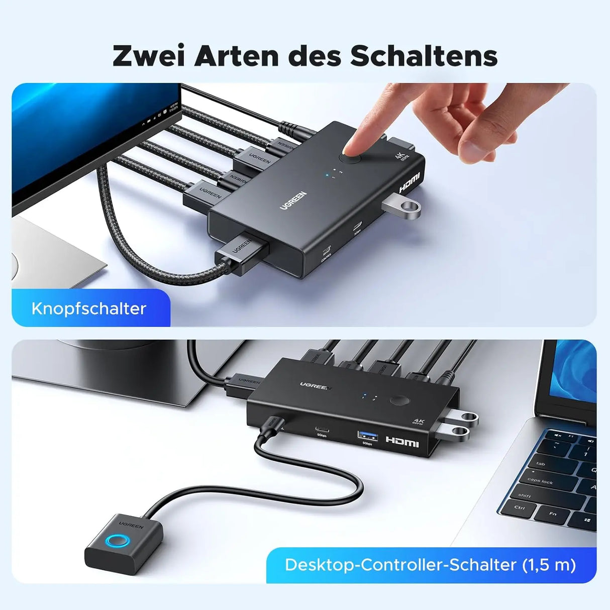 UGREEN HDMI KVM Switch 4K 60Hz USB A C 3.0 2 Input 1 Output PS5 PS4 Xbox Laptop Keyboard Mouse Desktop Controller (45452) Ugreen