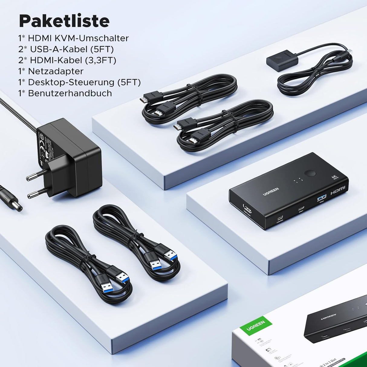 UGREEN HDMI KVM Switch 4K 60Hz USB A C 3.0 2 Input 1 Output PS5 PS4 Xbox Laptop Keyboard Mouse Desktop Controller (45452) Ugreen