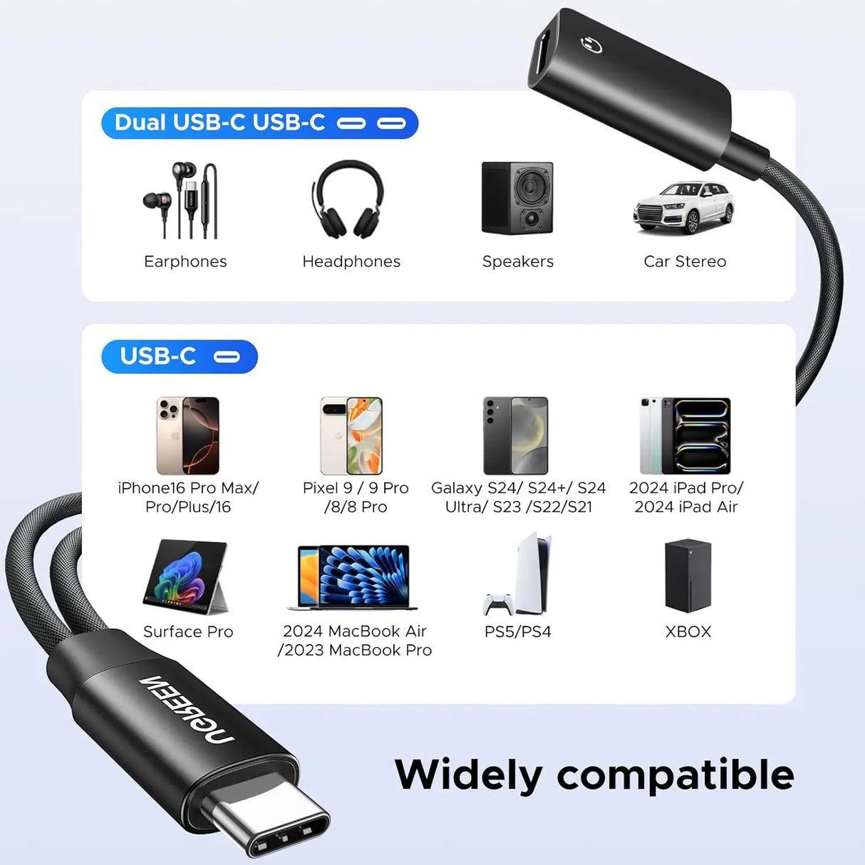 UGREEN Magnetic USB C Splitter 1 to 2 Dual Port Headphone Charger Type-C Audio Adapter Charge Listen Simultaneously (45800) Ugreen