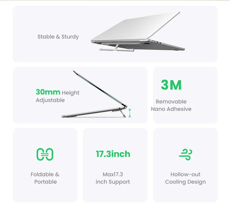 UGREEN Adjustable Clip-On Laptop Stand MacBook PC 11-17" Foldable Aluminum Holder Ergonomic Angle Space-Saving (45415) Ugreen