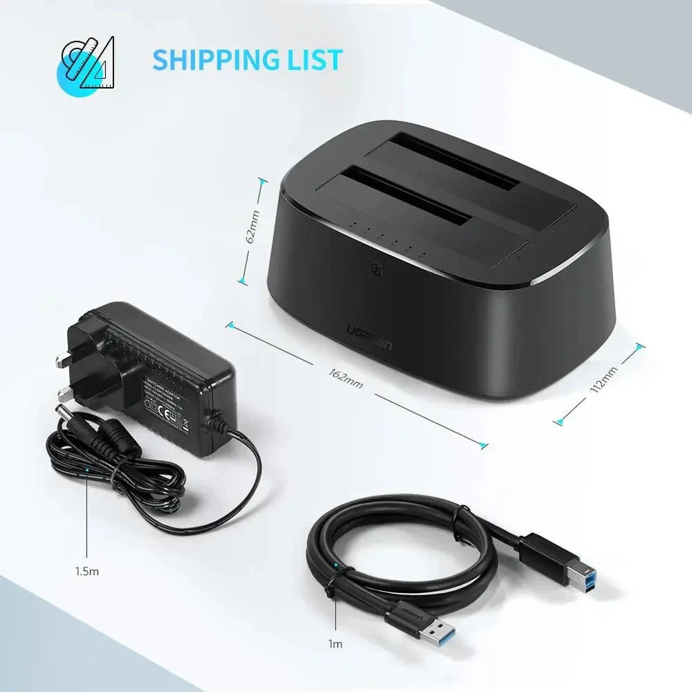 "UGREEN Dual Bay USB 3.0 SATA Docking Station 2.5 3.5 HDD SSD External Drive Enclosure 12TB Clone Laptop PC Mac 50857 Ugreen