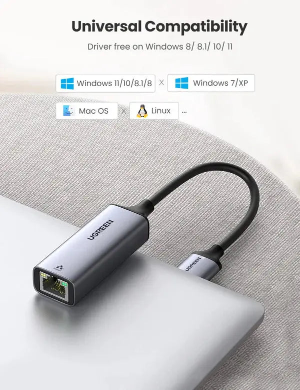 UGREEN USB Ethernet Adapter Aluminum USB 3.0 Gigabit RJ45 LAN 1000Mbps Nintendo Switch MacBook iMac XPS Surface Grey (50922)