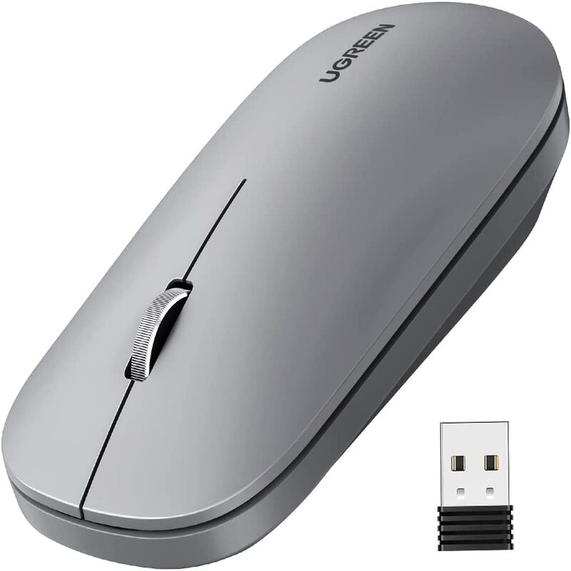 UGREEN 2.4G Silent Wireless Optical Mouse USB Receiver 4000 DPI PC Laptop Computer Chromebook MacBook Grey Ergonomic (90373) Ugreen