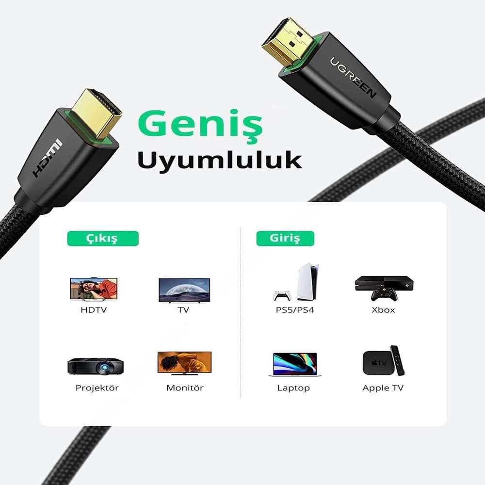 UGREEN 1.5M 4K@60Hz Braided HDMI 2.0 Cable Male to Male Round 18Gbps Ethernet UHD TV Monitor Xbox PS5 PS4 Blu-ray Gold 40409 Ugreen