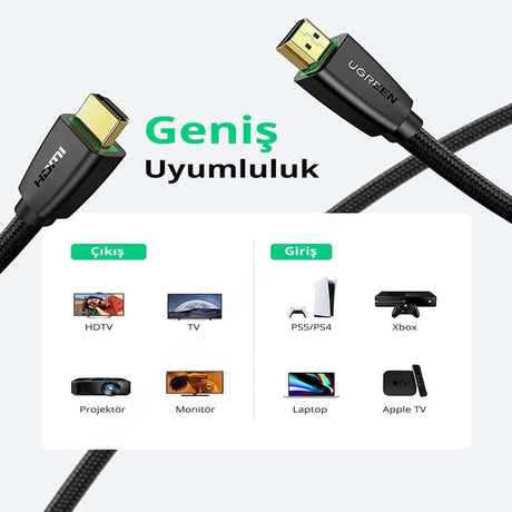 UGREEN 1.5M 4K@60Hz Braided HDMI 2.0 Cable Male to Male Round 18Gbps Ethernet UHD TV Monitor Xbox PS5 PS4 Blu-ray Gold 40409 Ugreen