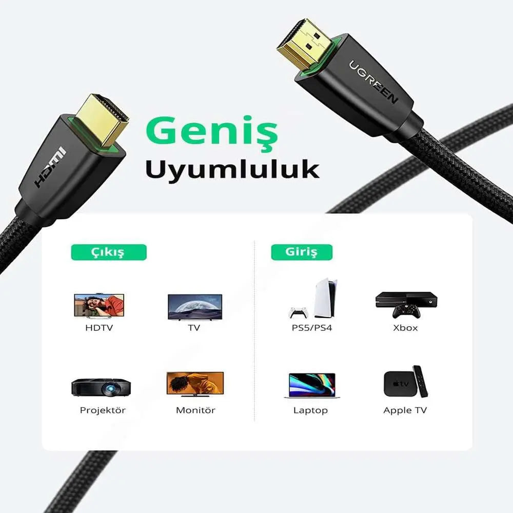 UGREEN 1.5M 4K@60Hz Braided HDMI 2.0 Cable Male to Male Round 18Gbps Ethernet UHD TV Monitor Xbox PS5 PS4 Blu-ray Gold 40409 Ugreen
