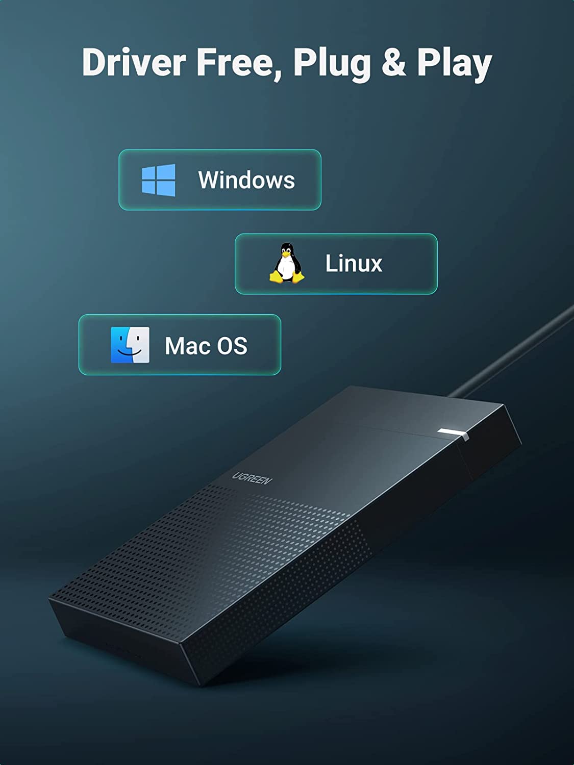 UGREEN 2.5 Inch External Hard Drive Enclosure 5Gbps USB 3.0 UASP Tool-Free 1.6FT Cable 7mm 9.5mm SATA SSD HDD (30719) Ugreen