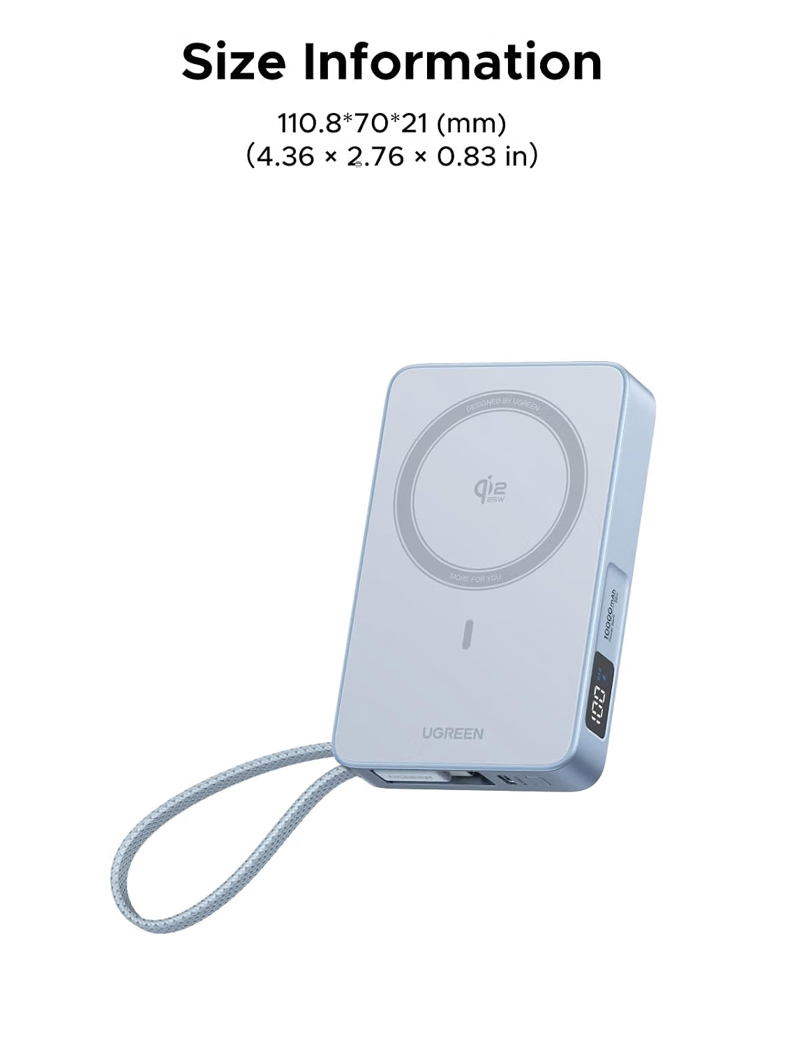 UGREEN MagFlow 10000mAh Magnetic Power Bank for MagSafe with Built-in Cable, Qi2 25W Certified Wireless Charging, 30W USB-C Fast Charging, Portable Charger Battery Pack for iPhone 16 Pro Max/15/14/13 (65958B)