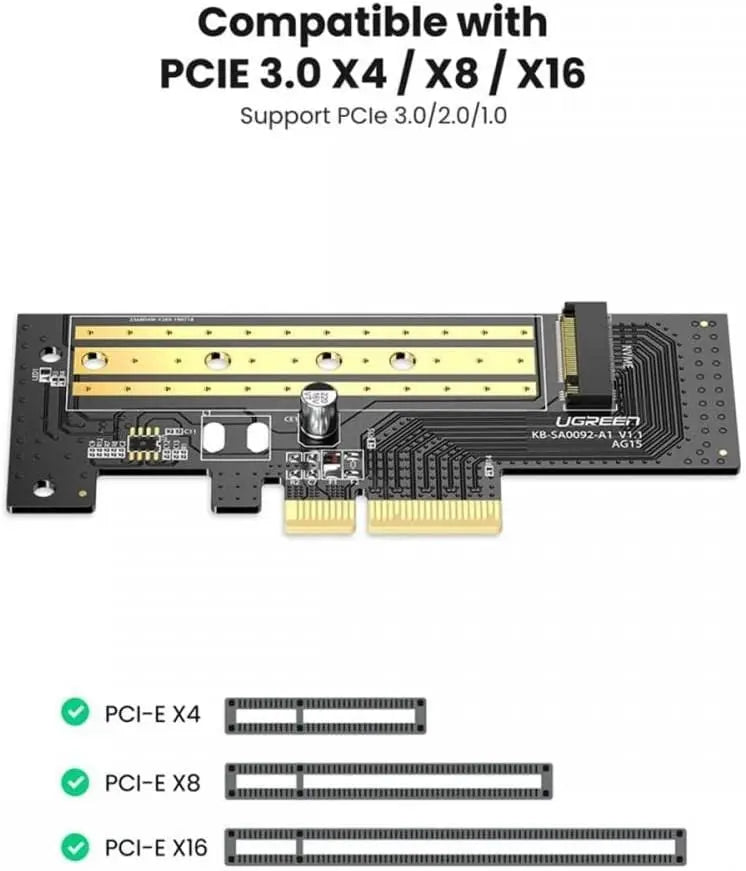 UGREEN M.2 NVMe to PCIe 3.0 x4 Adapter Card Internal SSD Converter 2230 2242 2260 2280 Desktop PC Expansion 70504 Ugreen