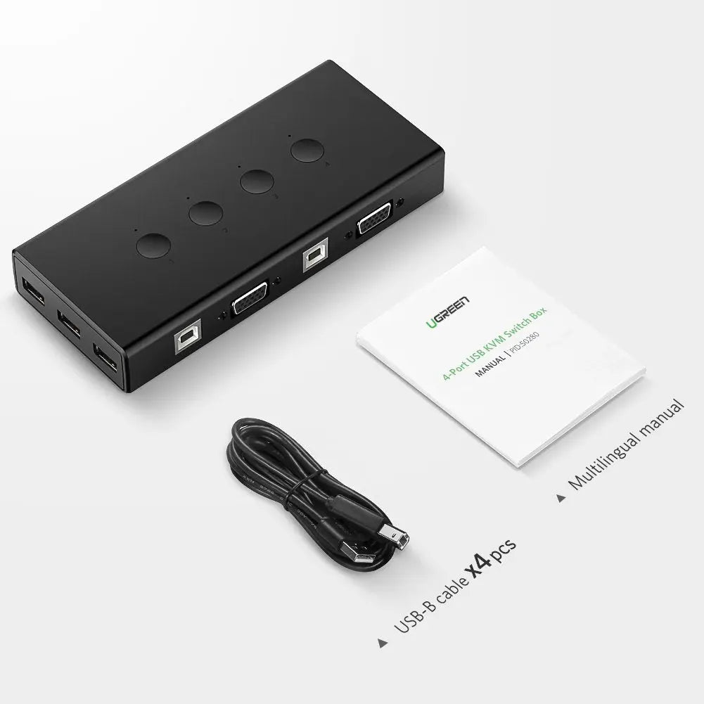 UGREEN 4x1 USB KVM Switch Box 4 In 1 Out Computer Sharing Switcher Keyboard Mouse Printer Monitor Multi-Device 50280 Ugreen