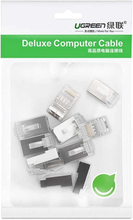 UGREEN Cat 6 Shielded RJ45 Connectors 100-Pack Crystal Head Plugs Gold Plated STP Network Cable Ends Ethernet LAN (50248) Ugreen