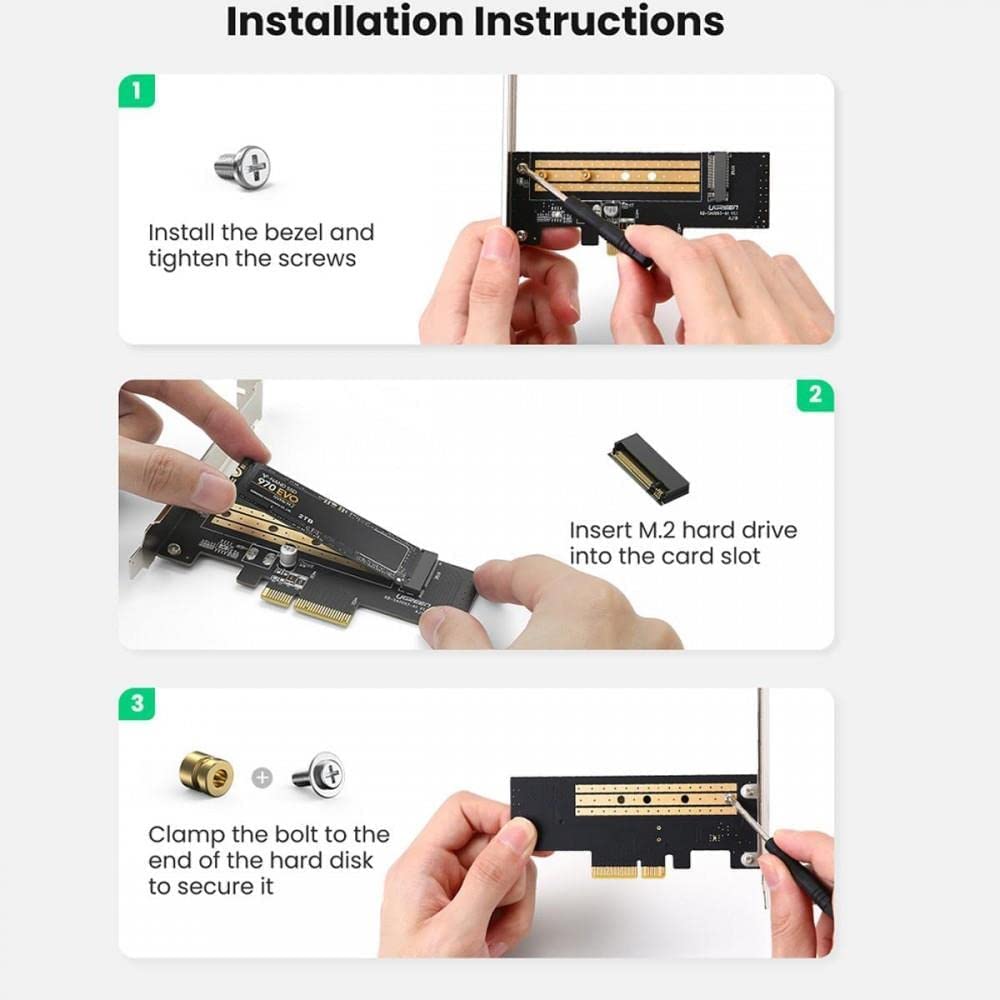UGREEN M.2 NVMe to PCIe 3.0 x4 Adapter Card Internal SSD Converter 2230 2242 2260 2280 Desktop PC Expansion 70504 Ugreen