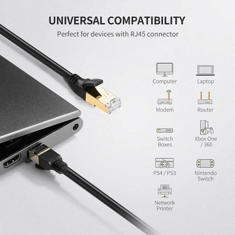 UGREEN Cat 7 Ethernet Cable 0.5M F/FTP Round 10Gbps 600MHz STP Modem Router PC Mac Laptop PS4 Xbox Gaming Network (11229) Ugreen