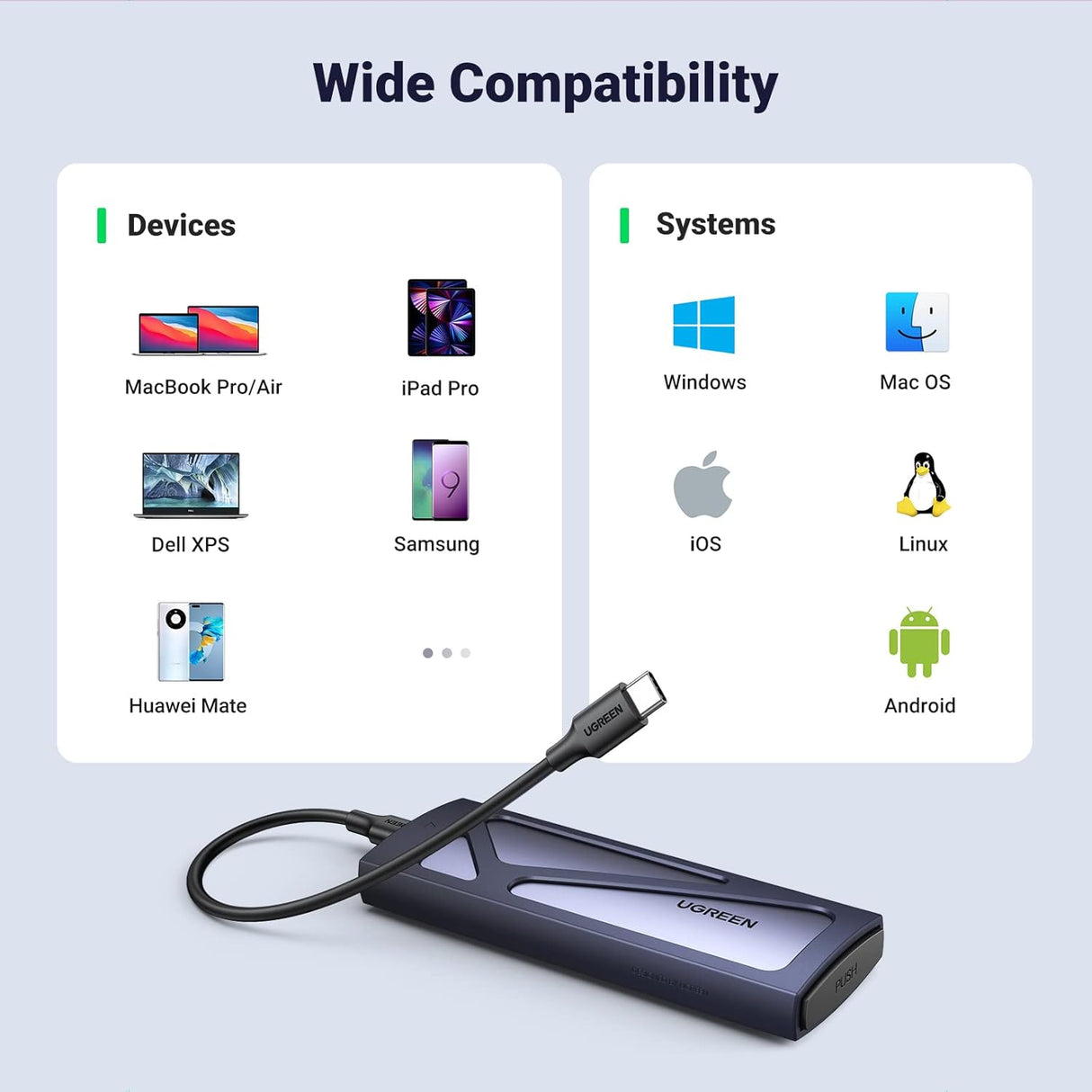 UGREEN M.2 NVMe SSD Enclosure 20Gbps USB C 3.2 Gen 2 External Hard Drive Case M Key B Key Compatible Storage (55150) Ugreen