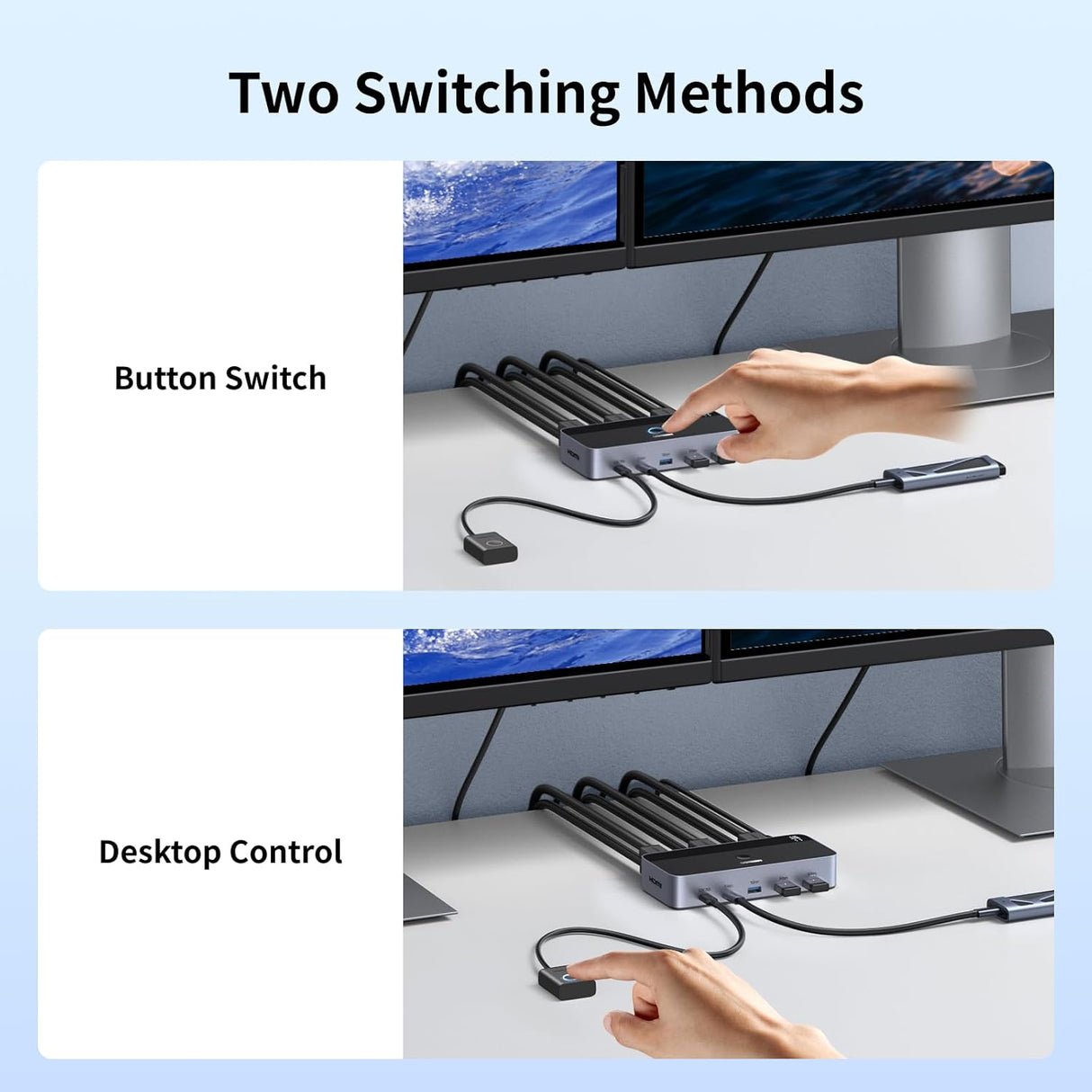 UGREEN KVM Switch Dual Monitor 2 PC to 2 Display 4K 60Hz USB 3.0 Computer Switcher Keyboard Mouse Share HDMI Hub (55455) Ugreen
