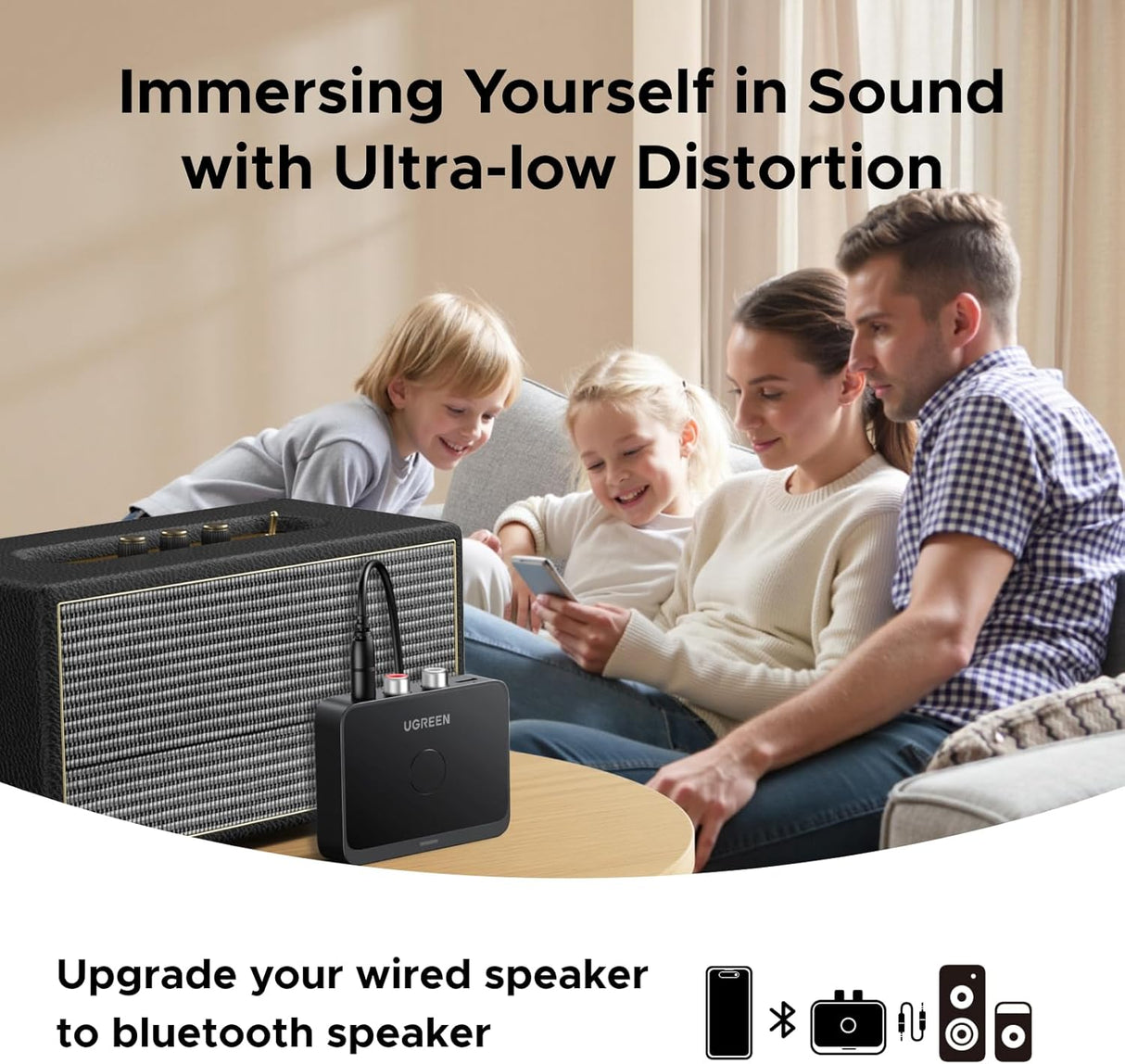 UGREEN Bluetooth 6.0 Receiver with LDAC, Hi-Res Wireless Audio Adapter with Low Latency, for Old Stereo/Speakers/Wired Speakers/Home Audio Music Streaming Stereo System (55545)