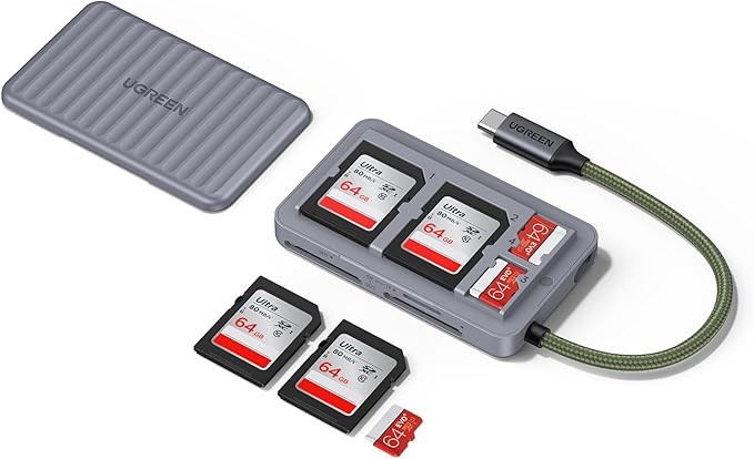 UGREEN USB-C SD & MicroSD Card Reader with Storage Case – High-Speed 5Gbps Adapter (2×SD + 2×MicroSD) for DSLR Cameras, Smartphones, Tablets, MacBook, iPad (55886)