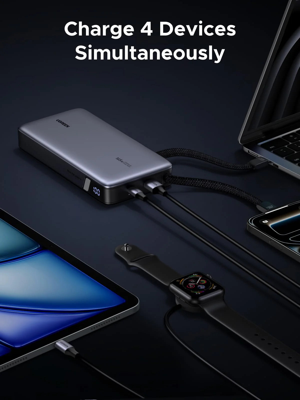 UGREEN 55995B charging up to four devices through four outputs